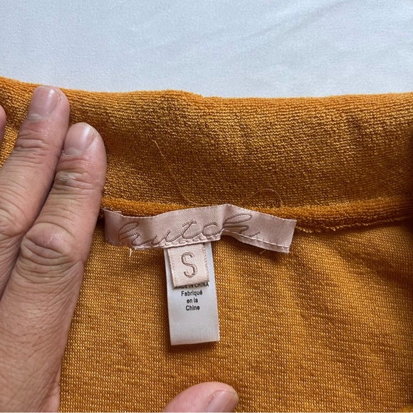 HUTCH Anthropologie mustard yellow terry cloth knit short sleeve button up shirt - Picture 5 of 6